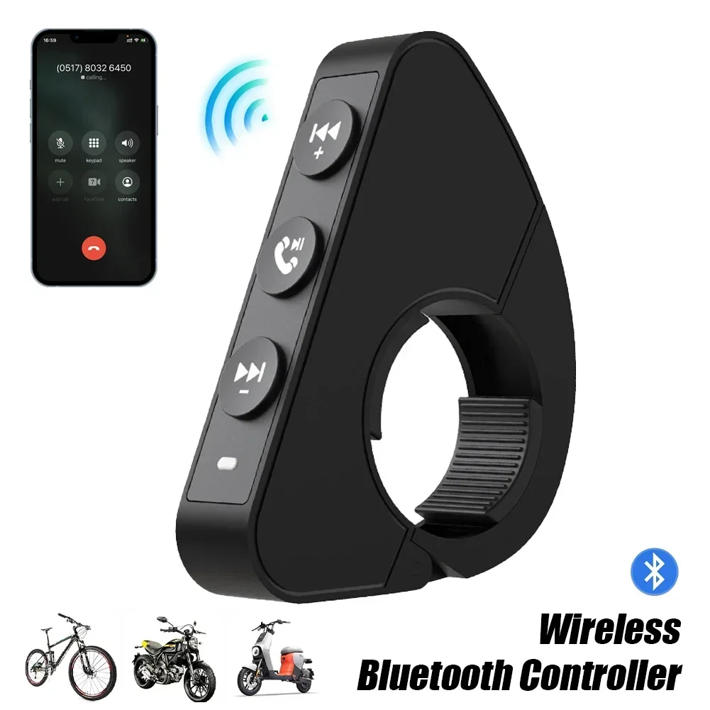 Wireless Bluetooth Remote Control Media Controller Steering Wheel Remote Control for Helmet Earphone Motorcycle/Bike Handlebar