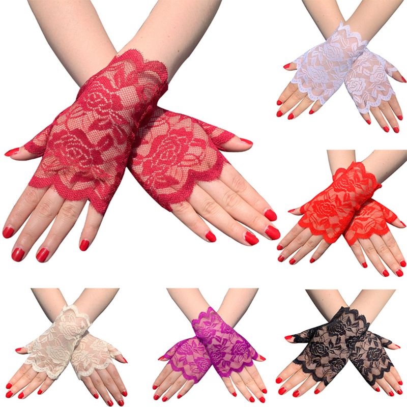 Kvinnor sommar blommiga spetsar fingerfria handskar uv solskydd kör vantar