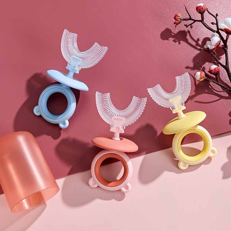 Spazzolino da denti per bambini con tazza spazzola a forma di U in Silicone cura orale spazzolino da denti per bambini senza BPA 360 gradi pulizia dei denti