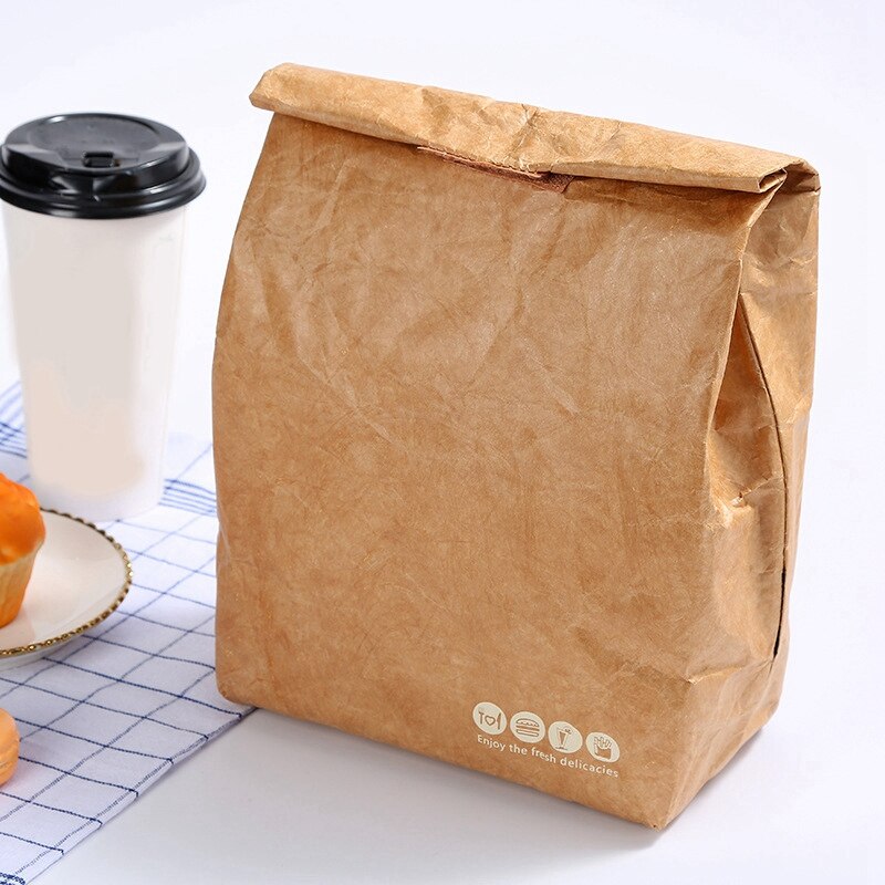 Reusable Brown Paper Lunch Bags Insulated Lunch Box DuPont Paper Aluminum Film Picnic Ice Bags: 31CM