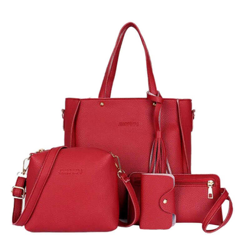 Dame stilfuld kortholder håndtaske crossbody taskesæt billig kvaster pung 4 stk: Rød