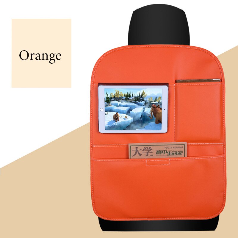 1pc pu skinn bil arrangør sete rygg oppbevaring vanntett beskyttelse bag deksel holder bak sete arrangør til låve oppbevaringsmatte: Oransje