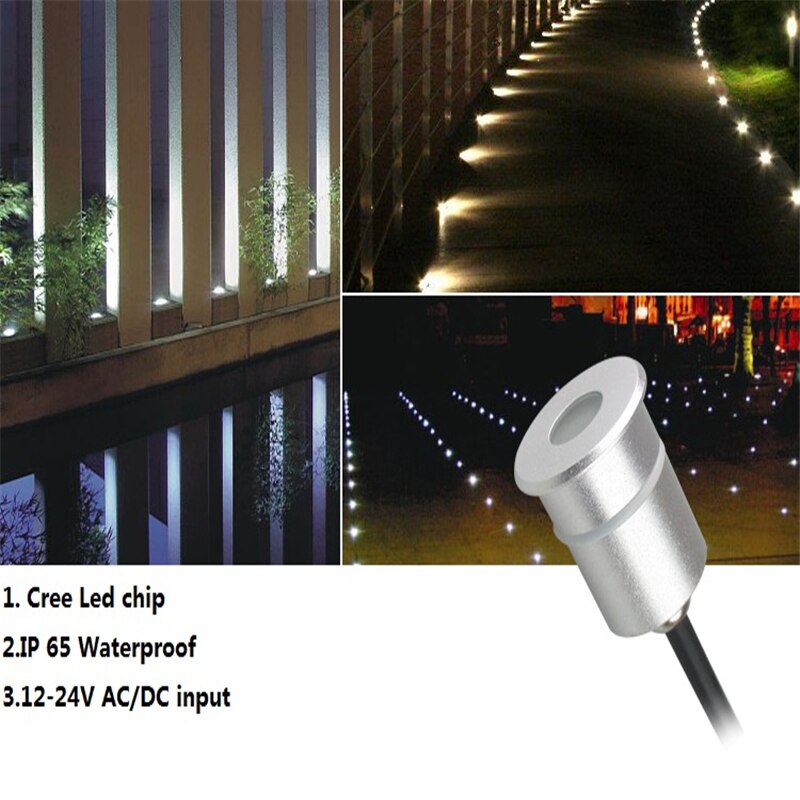 Luz LED subterránea de 1W, entrada de 30mm 12-24V IP65, lámpara led Cree de aluminio integrada, impermeable en el exterior, punto de luz