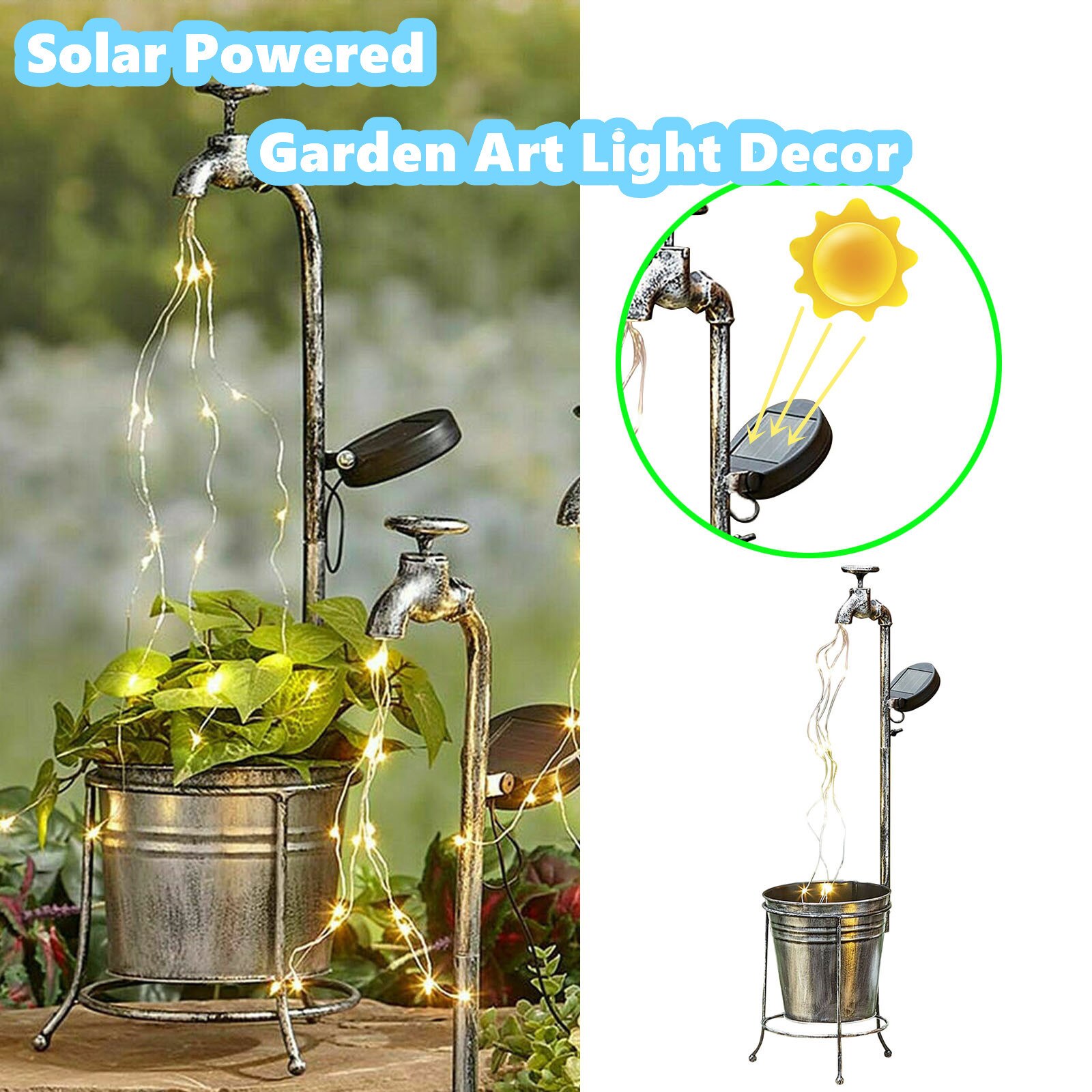 Grifo de agua con energía Solar para decoración de jardín, luz de decoración de jardín con estilo de regadera, producto artístico para césped y exteriores