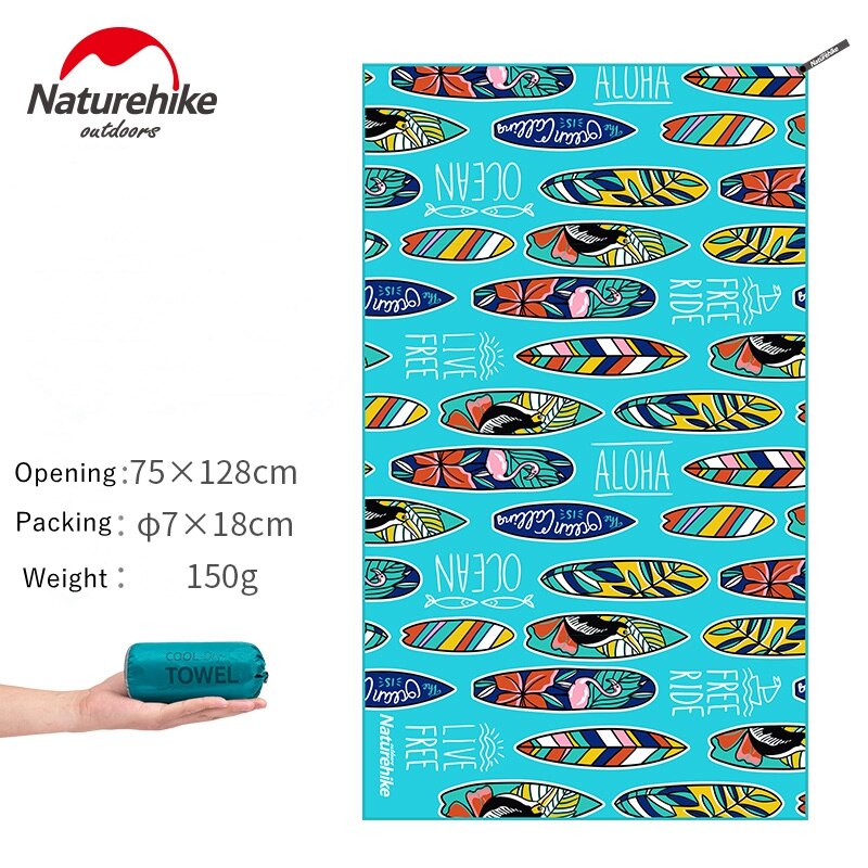 Naturehike hurtigtørrende håndklæde åndbar strandhåndklæder bærbare rejsesæt til camping vandreture udendørs svømning  nh19 y 004- j: Blå 128 x 75cm