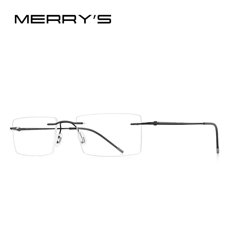 Merrys mænd titaniumlegering rammeløse briller stel mandlig firkant ultralet mand rammeløs nærsynethed optiske rammer briller  s2880: C01 sorte