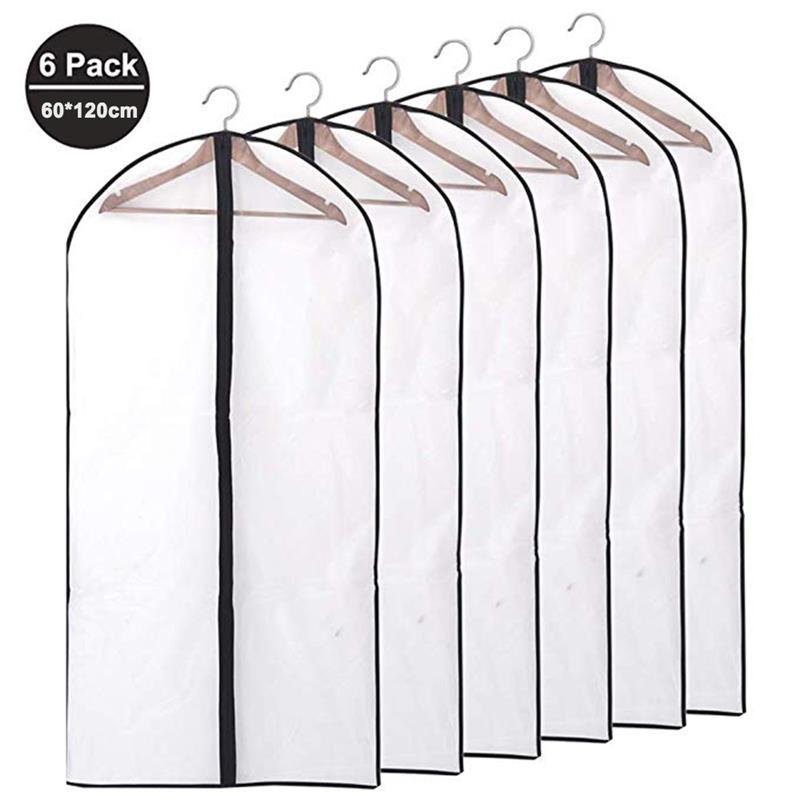 Bolsas de cubierta de paño antipolvo, bolsa de almacenamiento para armario, transparente, Protector de ropa, cubierta de polvo, 6 uds.: black 60X120