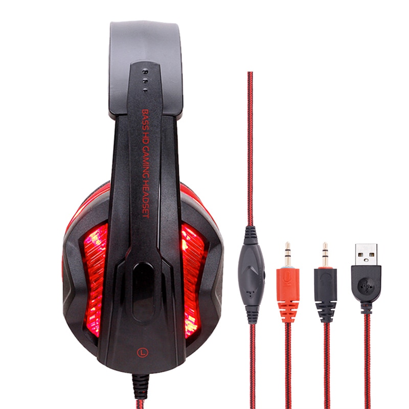 Écouteurs filaires LED avec Microphone, casque de jeu stéréo, pour PC, PS4, téléphone