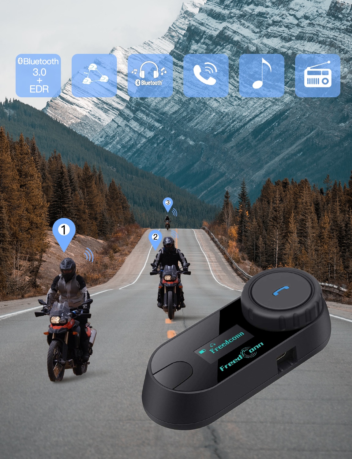 FreedConn Bluetooth Helmet Intercom Motorcycle TCOM-SC Headset Interphone LCD Screen 800M 2-Way casco Motorcyclist headphones