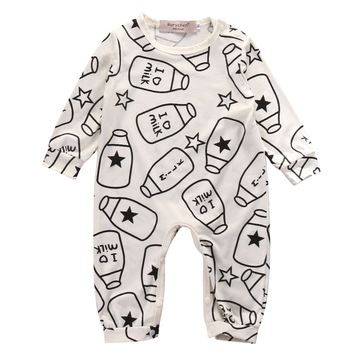 Nyfødte børn baby dreng piger spædbarn langærmet mælkeflaske romper jumpsuit tøj outfit