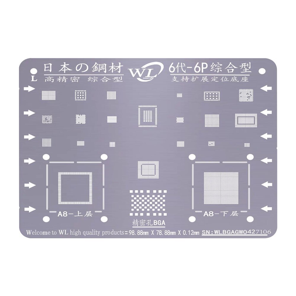 Wl Bga Reballing Stencil Voor Iphone 11 11pro Max Xr Xsmax 8 7 6S 6Plus X chip Cpu Nand Stencil: for 6 6p