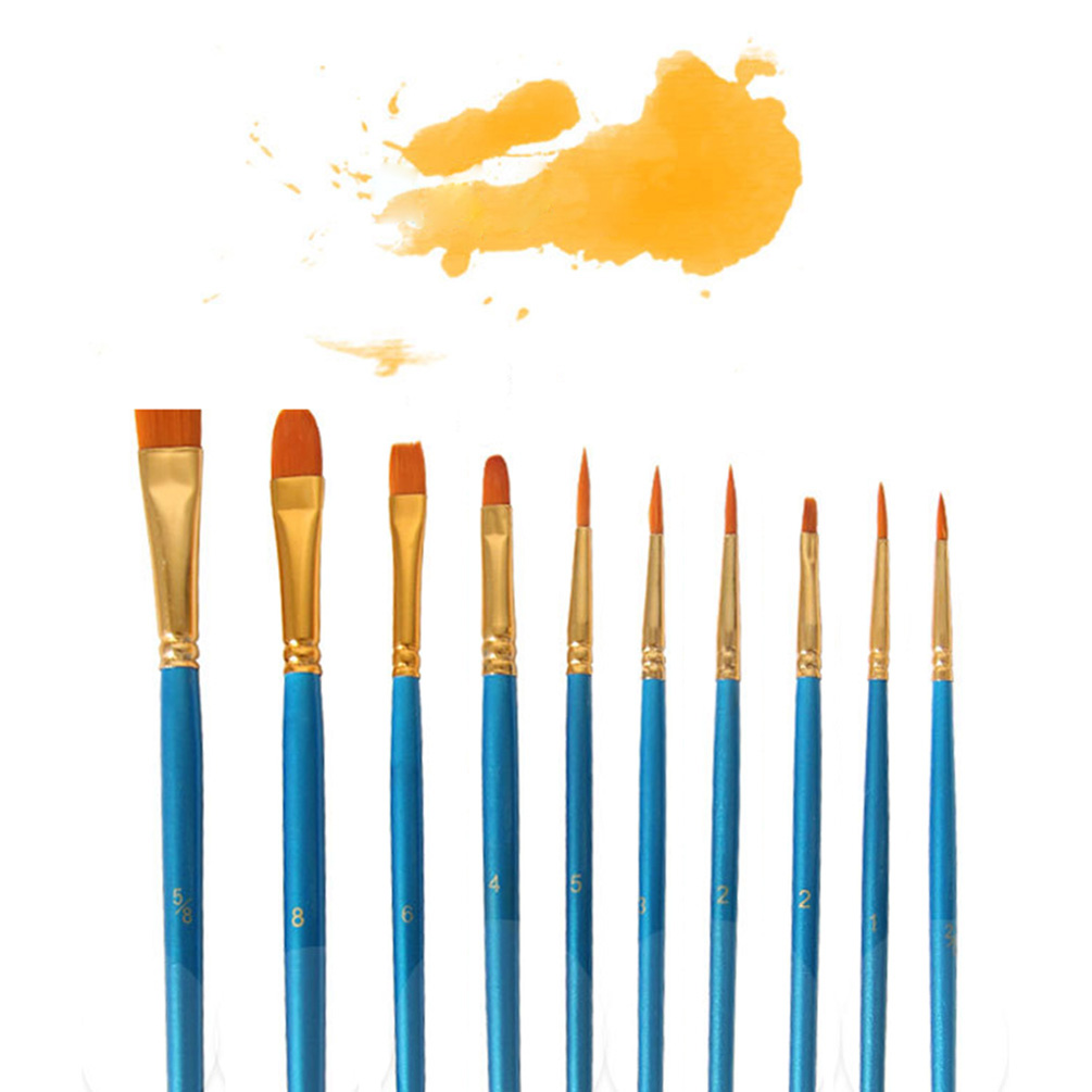 Pinceau de peinture Gouache aquarelle bleu, différentes formes, à pointe ronde et pointue, en Nylon, pour artistes, 10 pièces/ensemble