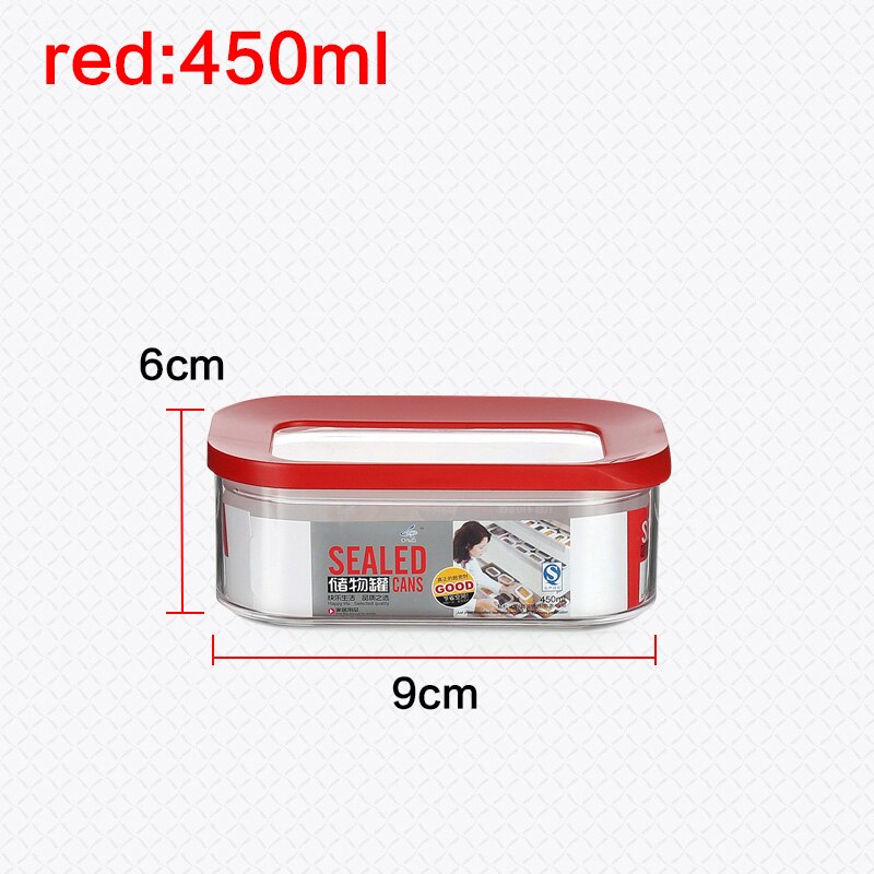 0.45L 1.0L 1.5L 2.0L square transparent plastic food storage tank kitchen storage container Sunroof sealed cans: red 450ml