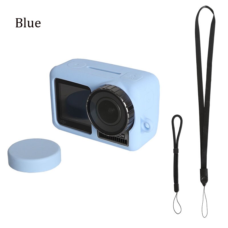 OSMO ACTION Silicone Protective Case Soft Cover + Lens Cap + Lanyard + Wrist Strap For DJI OSMO ACTION Action Camera Accessories: Blue Color