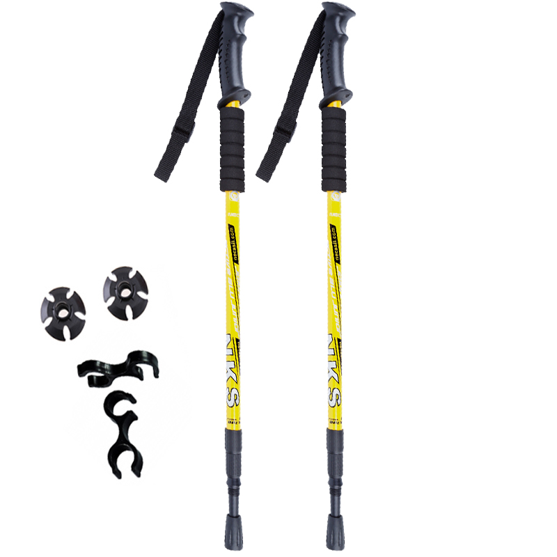 2 Pz/lotto anti shock nordico a passeggio bastoni Bastoncini Da trekking Ultraleggero A Piedi Canne Telescopiche trekking con Punte in Gomma Protezioni: 1 paio giallo