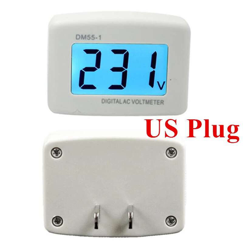 DM55-1 Digital AC Voltmeter AC 80-300V LCD Volt Meter Socket Voltage Tester Meter Header 110V 220V EU&amp;US Plug Wall Flat 40% Off: US