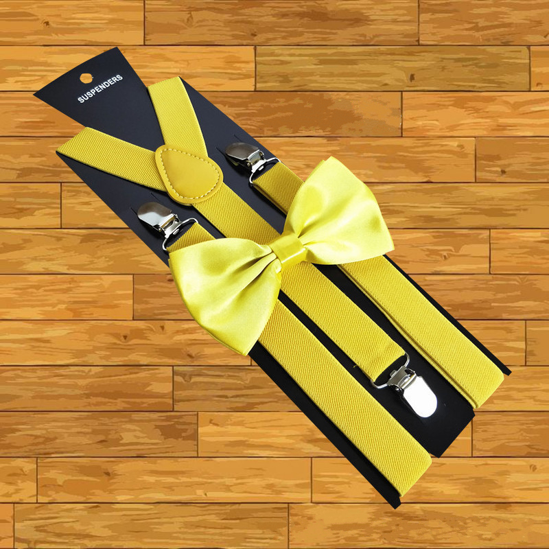 Bretelles robustes pour hommes, noir, 17 couleurs, 3 pinces solides, pantalon élastique réglable, bretelles, travail, fête: Bright Yellow