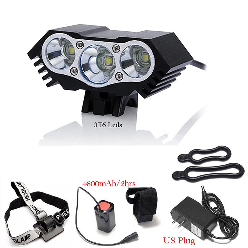 3T6 Regendicht Fiets Stuur Hoofd Verlichting Ebike Fiets Led Licht Koplamp 8.4V Mtb Lamp Rijden Koplamp Cyclus Accessoires: US-4800mAh