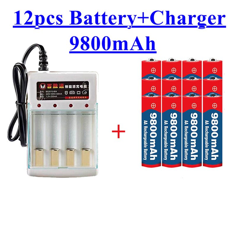 Tag Aa Batterij 9800 Mah Oplaadbare Batterij Aa 1.5 V. Oplaadbare Alcalinas Drummey + 1Pcs 4-Cell Battery Charger: Blauw