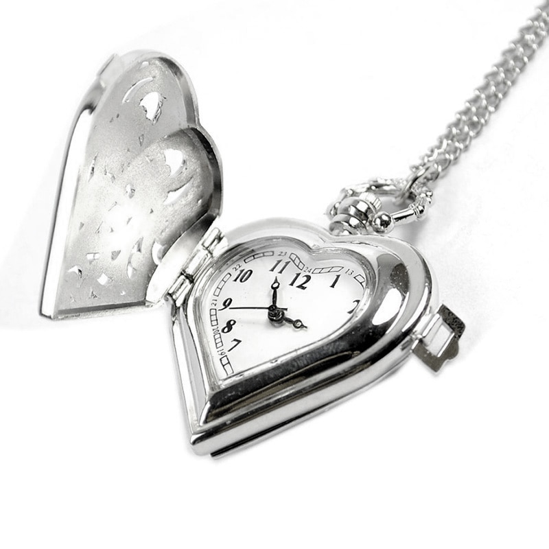 Hul hjerte form kvarts fob lommeur med genser kjede halskjede til kvinner jenter tt@ 88