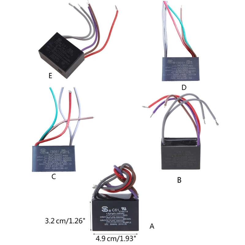 Ceiling Fan Capacitor CBB61 4.5+6+5UF 4.5+6+6UF 5+5+5UF 4+4+2.5UF 4+5+6UF 5 Wire 250V 50/60Hz Motor Running Capacitor