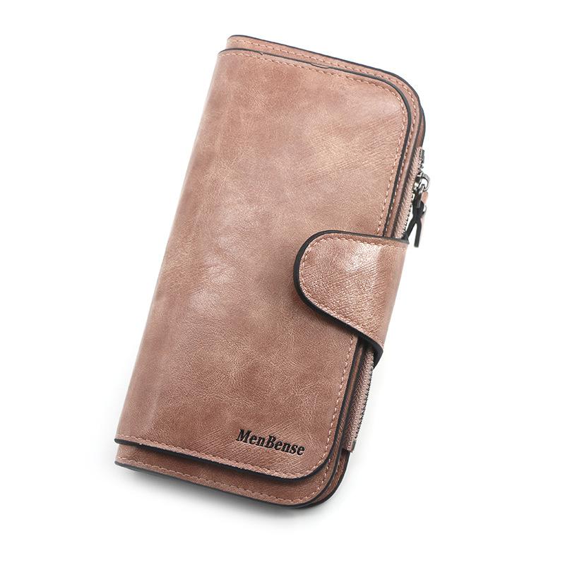 Damelommebok laget av skinn, trefoldige vintage damevesker, mobiltelefonveske, myntveske til kvinner, feminin lommebok: Naken
