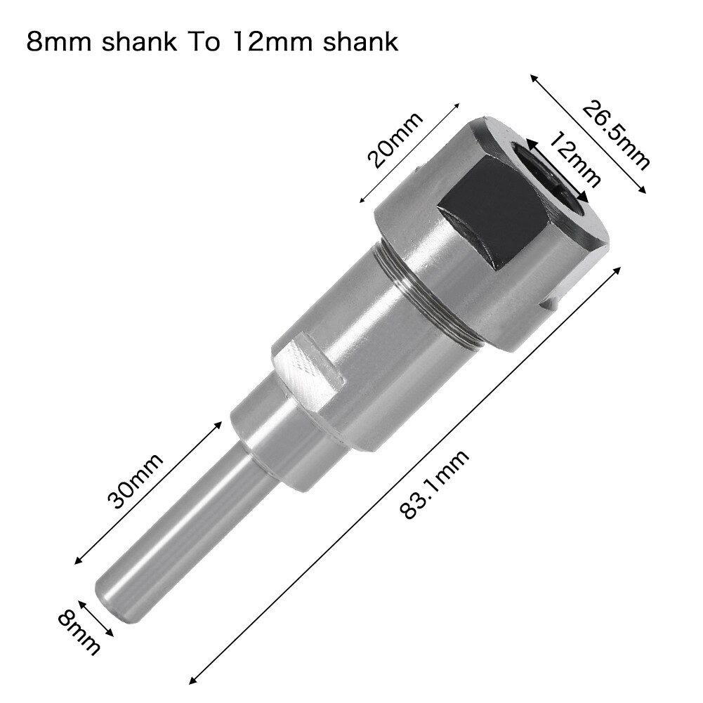 6Mm 8Mm 12Mm 1/4 "1/2" Schacht Router Bit Verlengstuk Collet Graveren Cnc Machine Extension frees Houtbewerking Tool: 8mm to 12mm