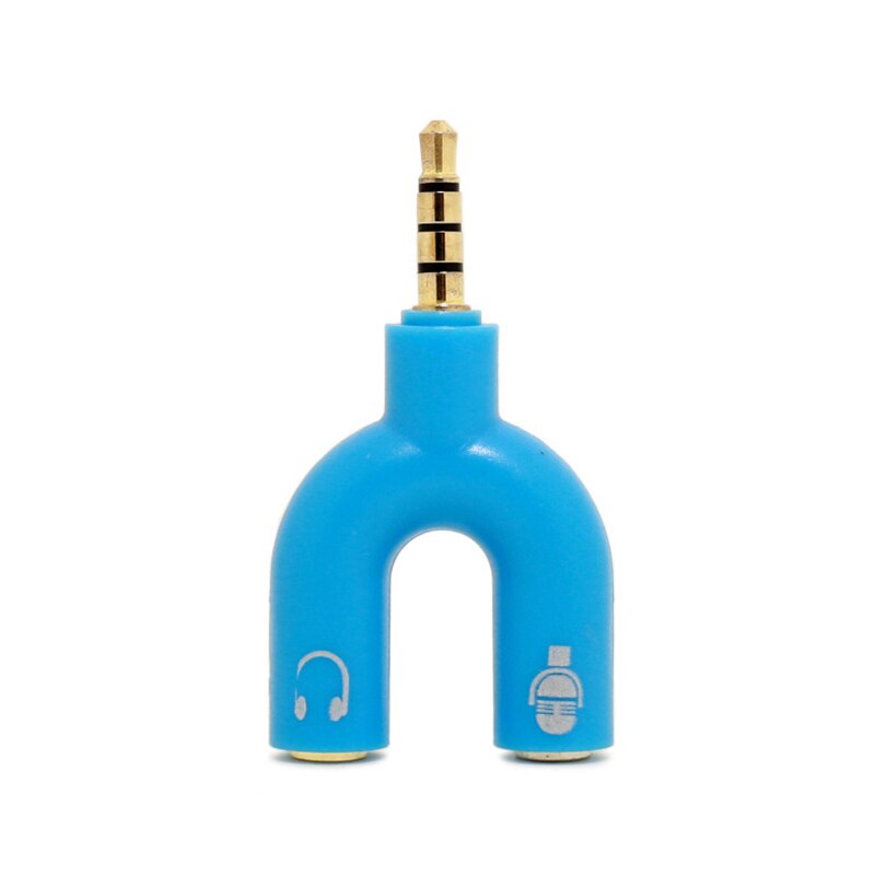 Hörlurskontakt konverter 3.5mm stereo splitter ljud till mikrofon & headset jack plug adapter 2 way u för mobiltelefon surfplatta: Blå