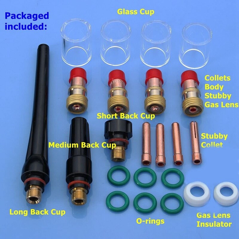 23Pcs/Set TIG Welding Kit Torch Gas Lens 10 Pyrex Cup Kit for Tig WP-17/18/26 Torch Welding Accessories