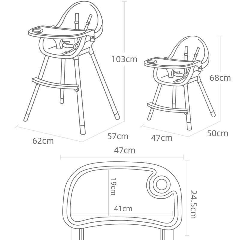 Bandeja ajustable multifuncional plegable portátil para niños, trona con cojín de PU, trona de alimentación de bebé 2:1
