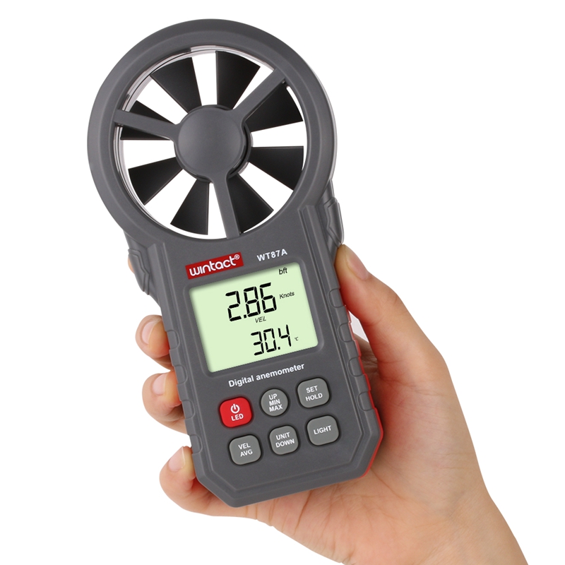 Anemómetro Digital portátil de 30 m/s, termómetro con retroiluminación, medidor de temperatura y velocidad del aire, indicador de viento y frío