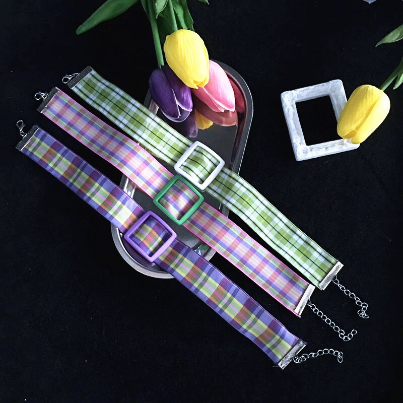 Colar de gargantilha de gargantilha de fivela quadrada de treliça do vintage para mulheres menina harajuku punk colar presentes legal retro jóias femininas novo
