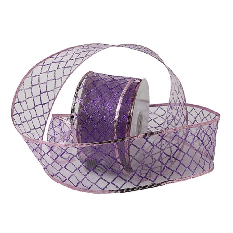 Cinta de Organza translúcida con purpurina de celosía de 50 yardas, decoración de árbol de Navidad: Purple