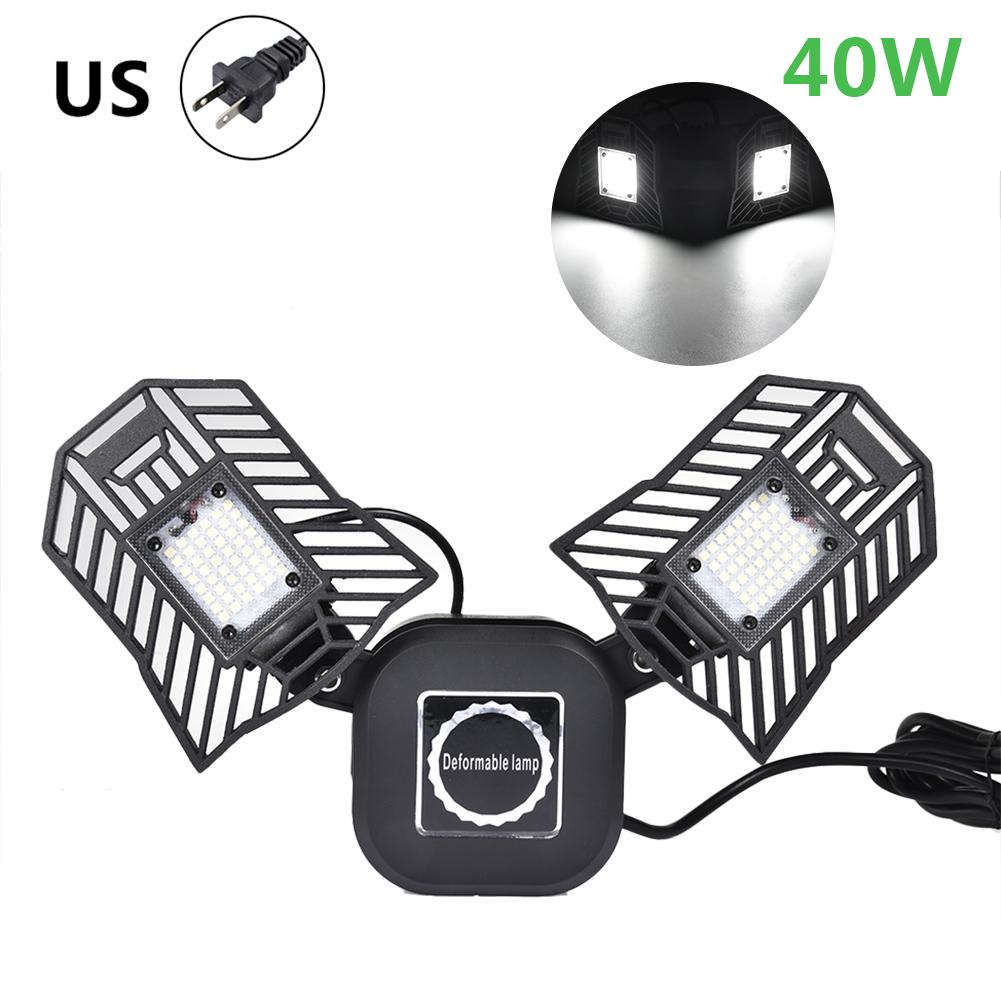 40W Garage Lamp LED Vervormen Wandlamp Verstelbare LED Blaker Licht Waterdicht Werk Licht Voor Workshop US EU Plug 85-265V: black shell US