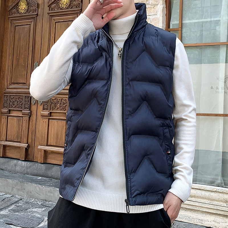 Mode Heren Jas Mouwloos Vest Lente Stijlvolle Casual Jassen Mannelijk Katoen Gevoerde Mannelijke Vest Vest Mannen: dark blue / XXL