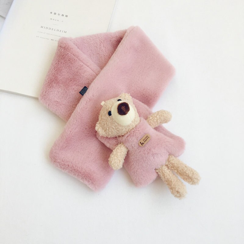 Autumn Winter Girls Warm Fleece Scarf with Bear Kids Fleece Scarves: Purple