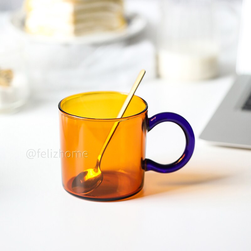 contrast color heat-resistant glass mug hanging ear coffee cup office household water cup high temperature resistance