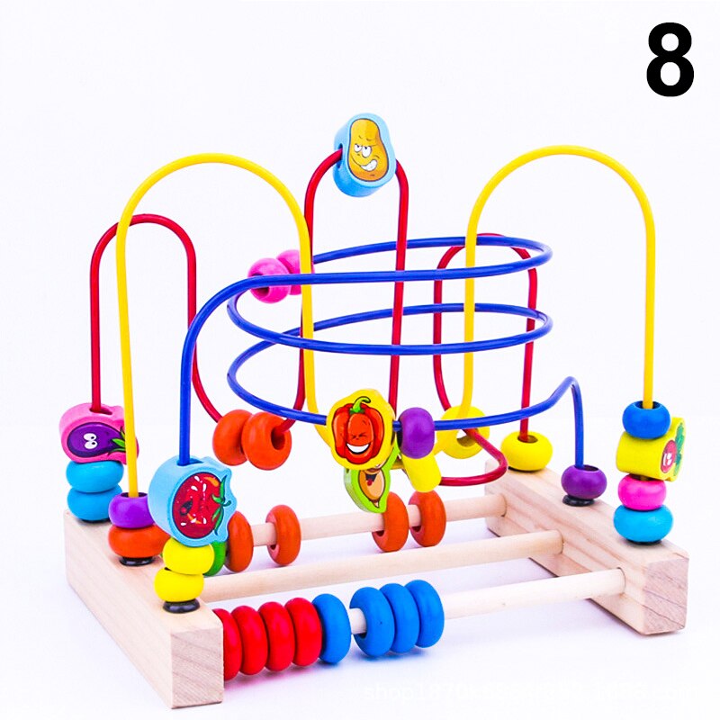 Wooden Fruits Insect Beads Maze Roller Coaster Activity Educational Abacus Beads Circle Toys AN88