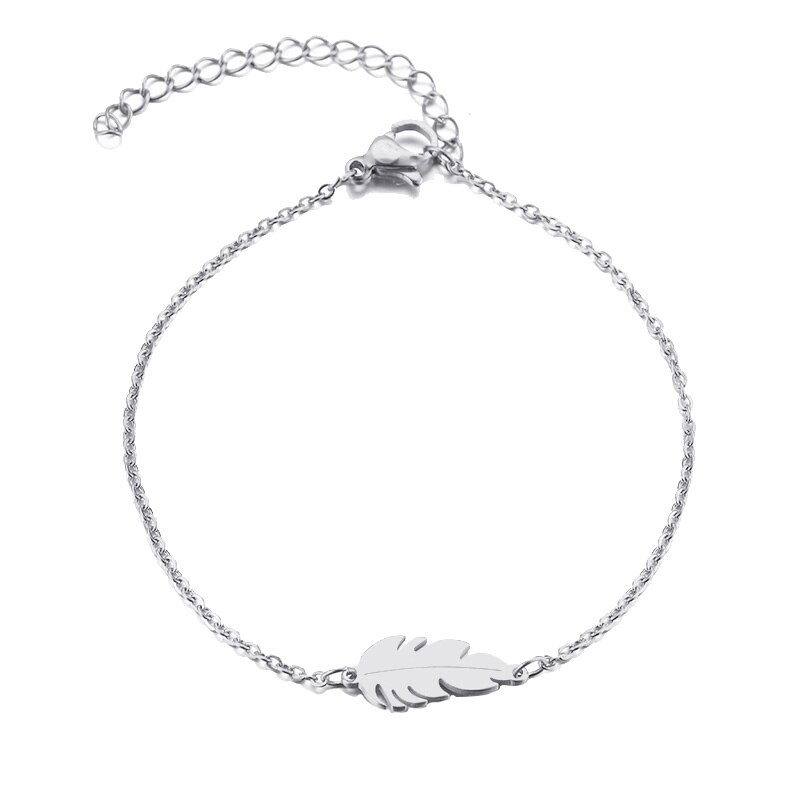 CACANA – Bracelet en acier inoxydable pour homme et femme, plume, couleur or et Rose, bijoux de fiançailles: Silver