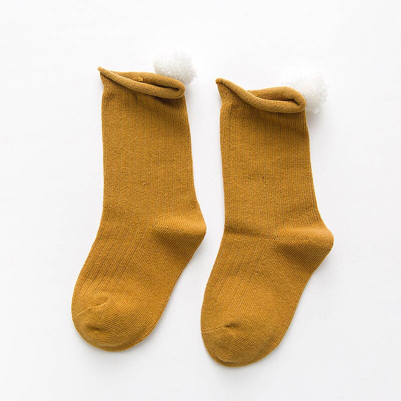 Leuke Pompom Kids Baby Sokken Cotton Baby Baby Meisje Sokken Kinderen Peuter Knie Hoge Vloer Sokken Sokken Meia Infantil Calcetines: yellow