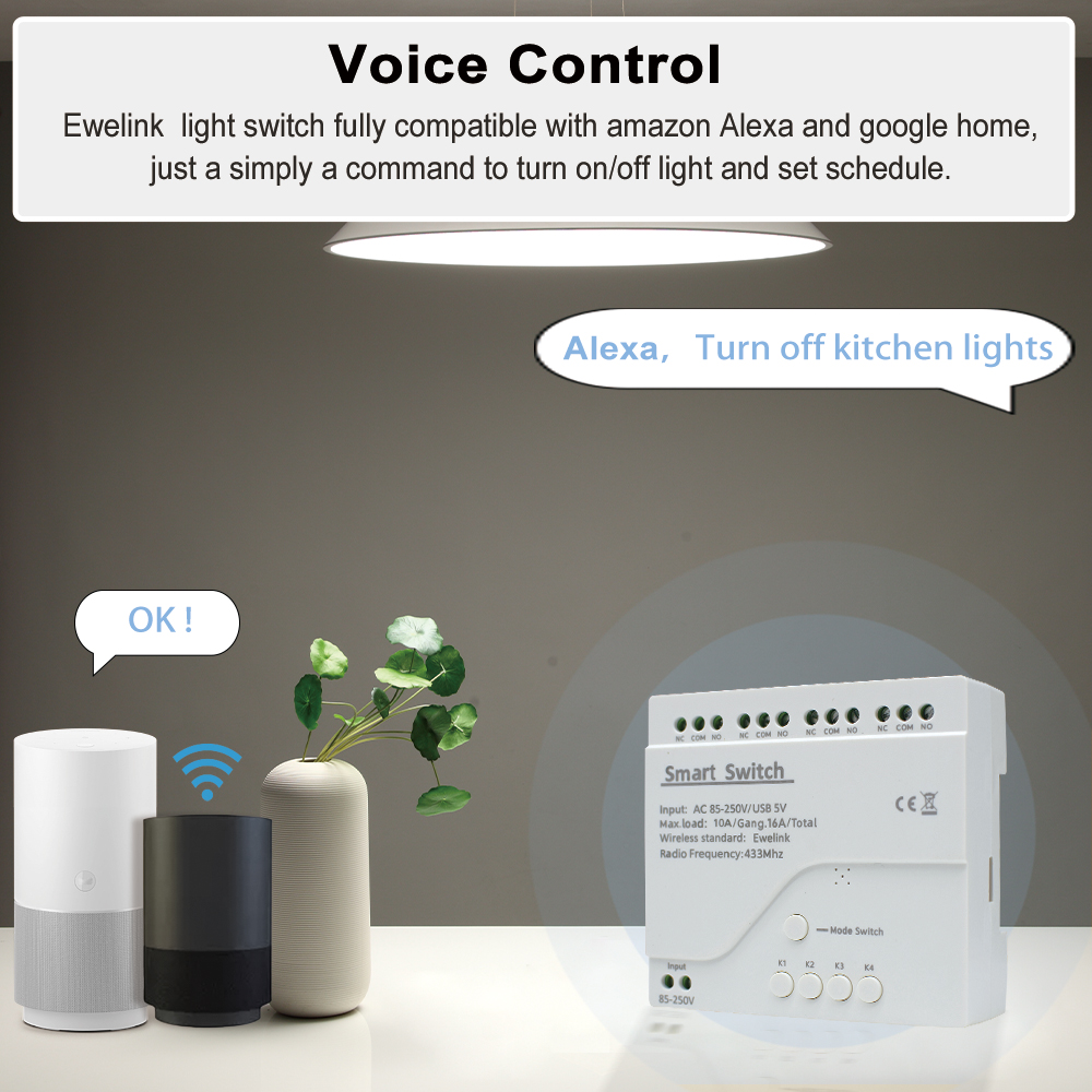Módulo de interruptor Wifi inteligente eWeLink de 4 canales, 12V, 24V, 7-32V, 220V, 85V-250V, 10A, relé de 4 canales, funciona con Alexa y Google Home