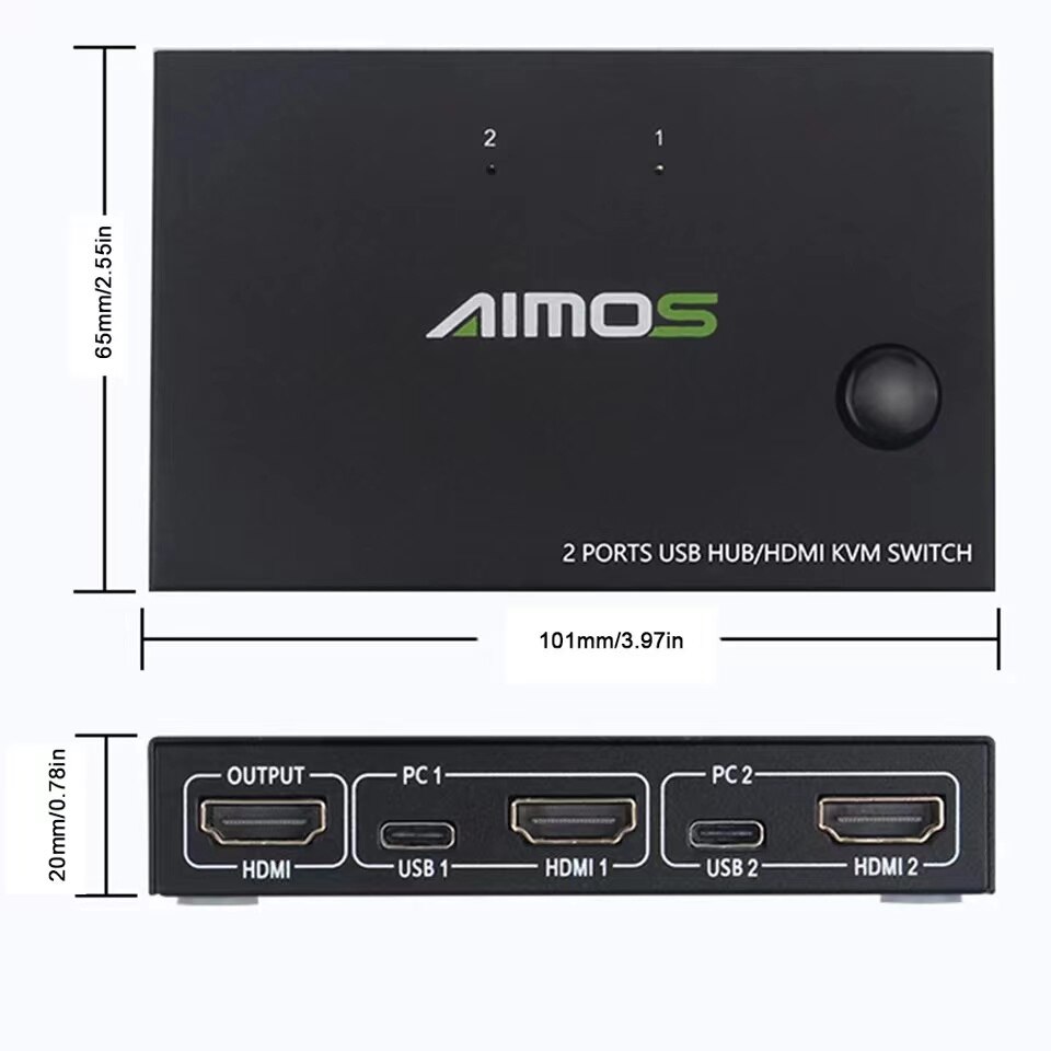 2 In 1 Out 4K Usb Hdmi Kvm Switch Box Voor 2 Pc Sharing Toetsenbord Muis Printer Plug paly Video Display Usb Swltch Splitter