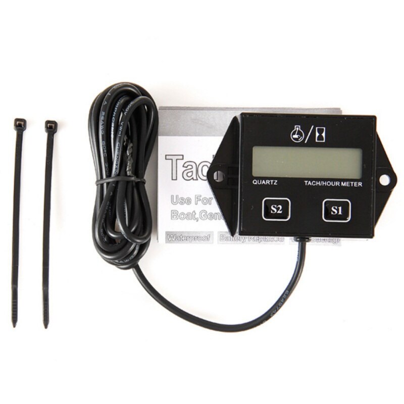 Inductive Hour Meter Portable Waterproof Spark Plugs Engine Digital Hour Meter Tachometer LCD Display Gauge