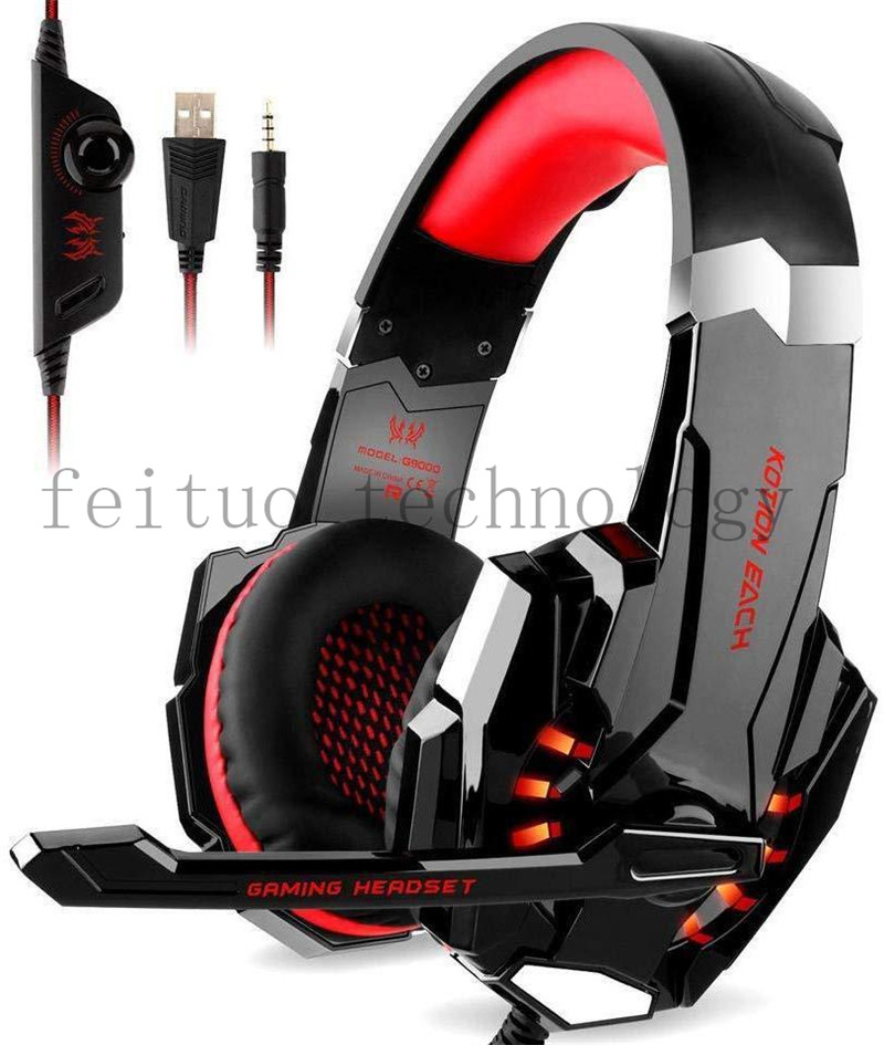 3D Hd Geluid Over Ear Gaming Hoofdtelefoon Met Microfoon Xbox Pc PS4 Gaming Headset Met Led Licht: Black- Red