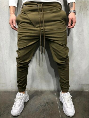Merkki miesten perus jogger pehmeät housut puuvilla active urban slim fit kuminauha: Armeijan vihreä / L