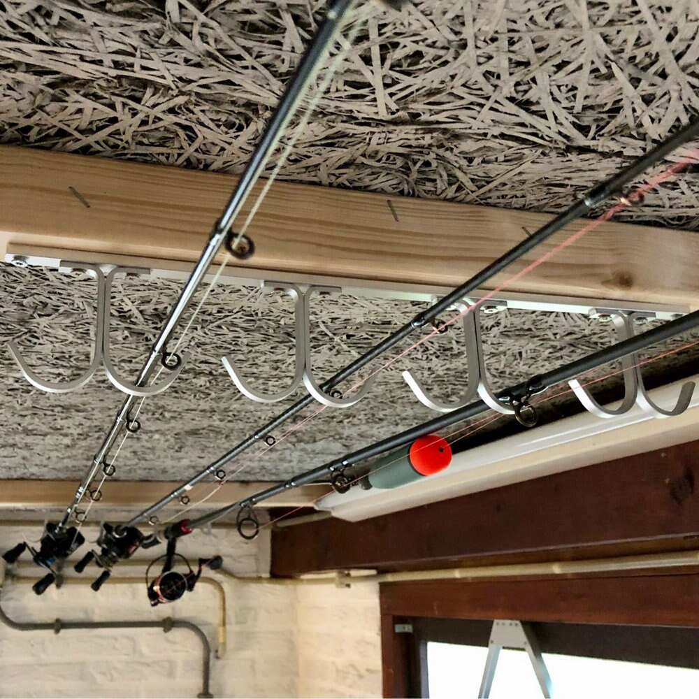 Rack'em Overhead Fishing Rod Rack,8-Rod Fishing Rod Rack,Aluminium Alloy Holder Garage Ceiling Mount Storage