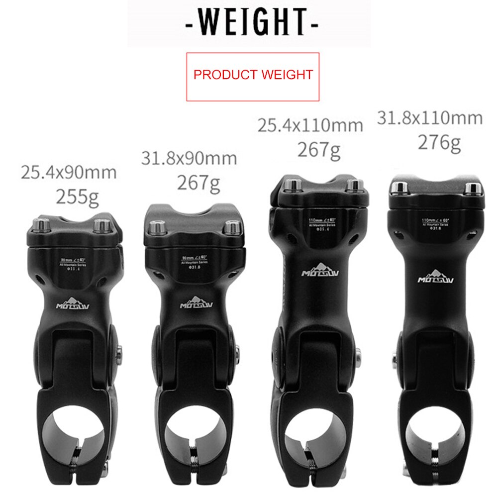 MOTSUV 60 Degree Adjustable Bicycle Stem 25.4/31.8mm Mountain Road Bike Handlebar Riser Stem