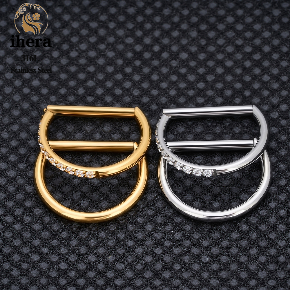 1/10 pièces 316L acier inoxydable D forme nez anneau boucles d'oreilles 16G CZ pavé demi-anneau oreille Cartilage Tragus Helix conque Piercing bijoux