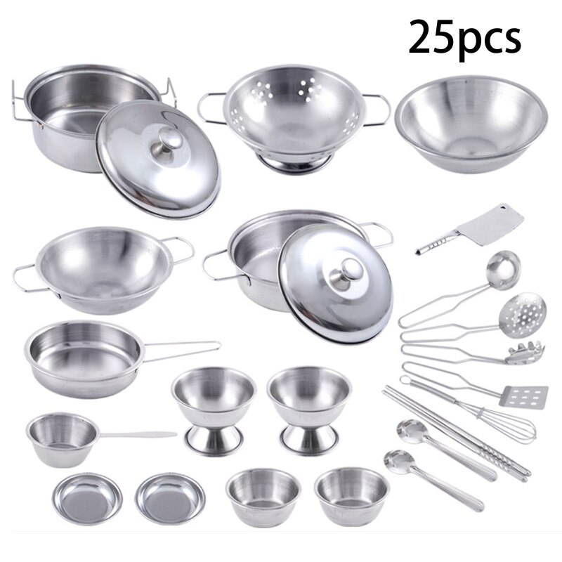 25Pcs Rvs Kids Huis Keuken Speelgoed Kinderen Pretend Play Kookgerei Koken Speeltoestel: Default Title