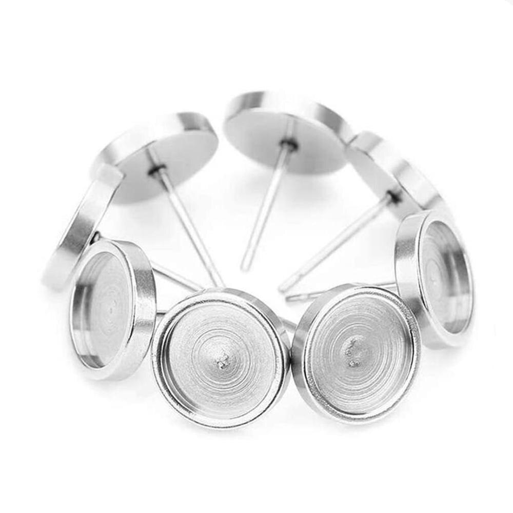 20 pièces en acier inoxydable socle blanc plateau rond Cabochon réglage poste boucles d'oreilles idéal pour 4/6/8/10mm Cabochon boucle d'oreille bijoux à bricoler soi-même